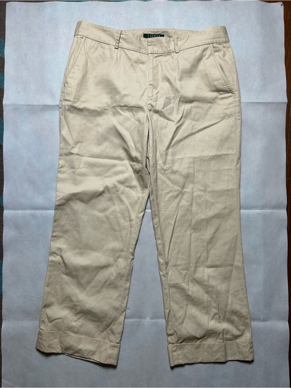 Lauren Ralph Lauren cotton lightweight cropped cuffed tan pants size 8 NWOT